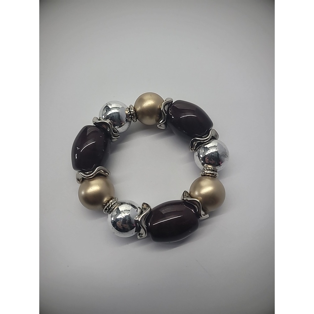 Vintage Bracelet Bangle Gold Tone Silver‎ Tone Brown Jewelry Costume